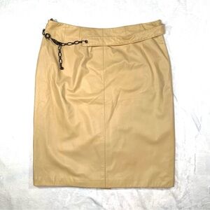Doncaster Tan Pencil Skirt with Chain Belt Detail